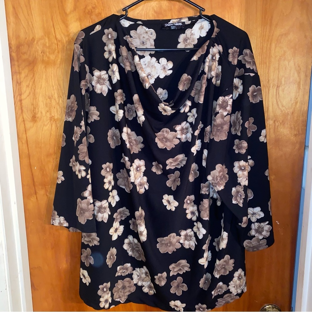Vintage Sharon Anthony Floral Relaxed Blouse with Three-Quarter Sleeves - Picture 5 of 6